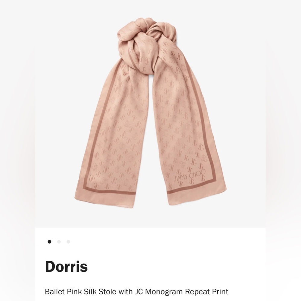 NWT Jimmy Choo Doris ballet pink taupe silk monogram scarf.